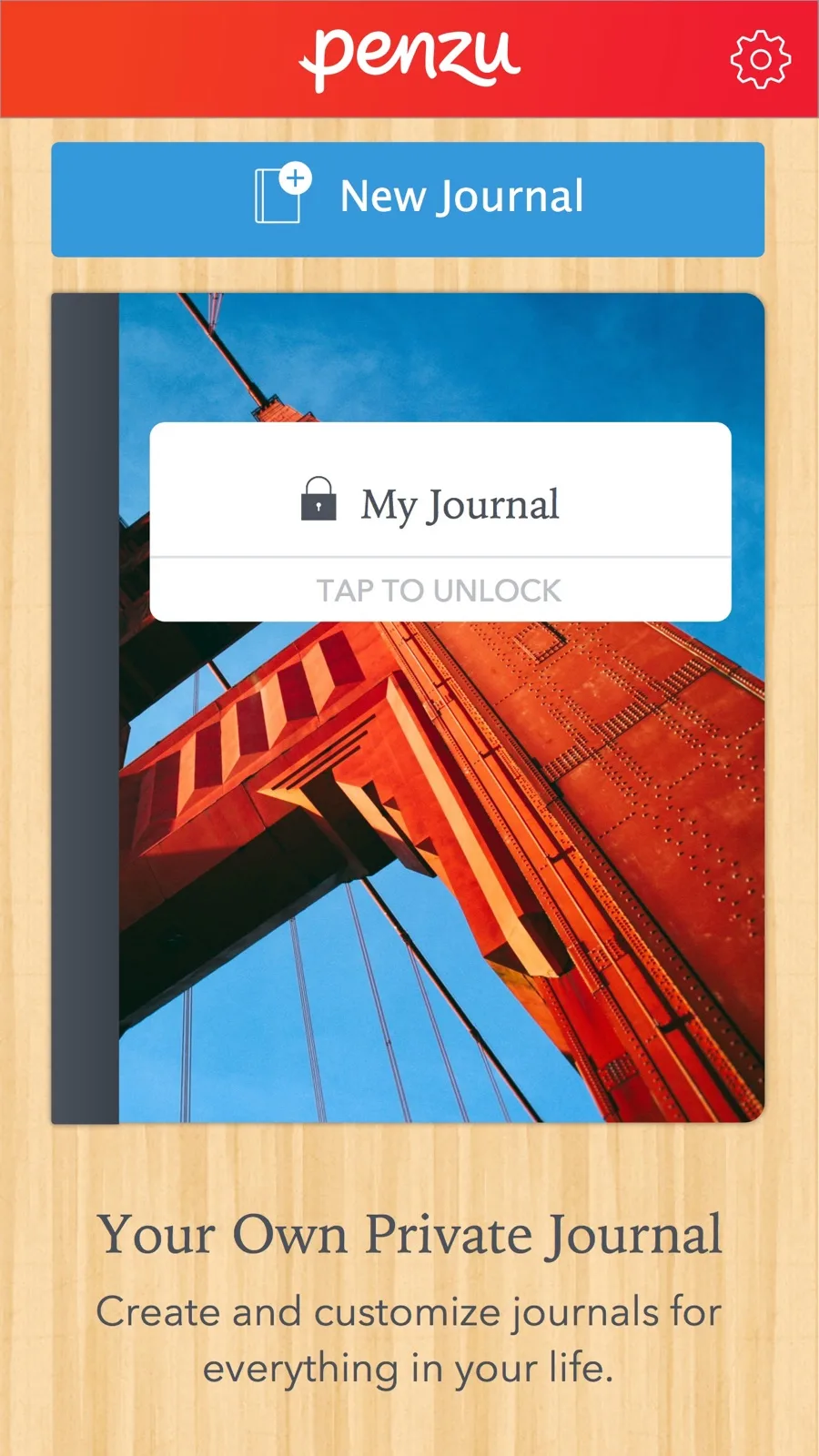 Penzu's journal shelf showing a journal cover labelled My Journal with a padlock icon