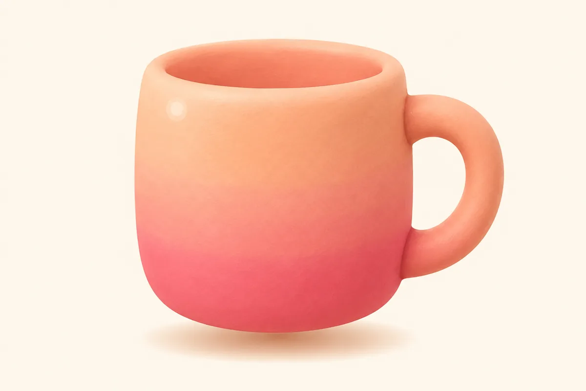 A single small clay mug with a rounded handle and a smooth rim, seen straight on